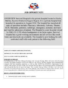 Nafasi za kazi Survival Hospital -Assistant Nursing Officer