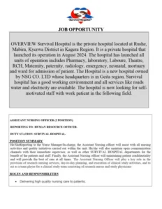 Nafasi za kazi Survival Hospital -Assistant Nursing Officer