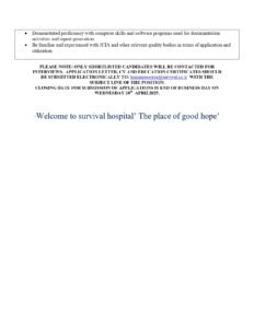 Nafasi za kazi Survival Hospital -Assistant Nursing Officer