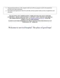 Nafasi za kazi Survival Hospital -Assistant Nursing Officer