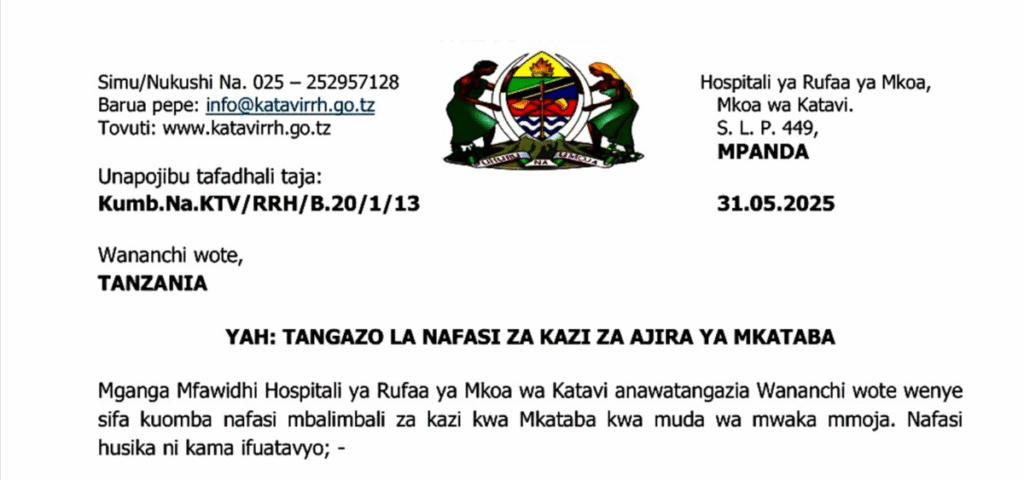 NAFASI 36 ZA KAZI HOSPITALI YA RUFAA YA MKOA WA KATAVI 2025