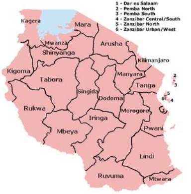 Ramani ya mikoa ya Tanzania