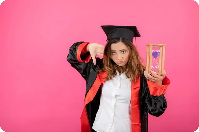 Screenshot 2025-11-12 at 11-21-52 Upset students holding sand clock and gesturing thumb down. high quality photo Free Photo