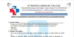 St. Maximilliancolbe College Joining Instruction Form PDF Download